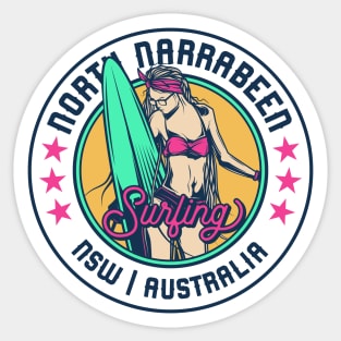 Retro Surfer Babe Badge North Narrabeen Beach New South Wales NSW Australia Sticker